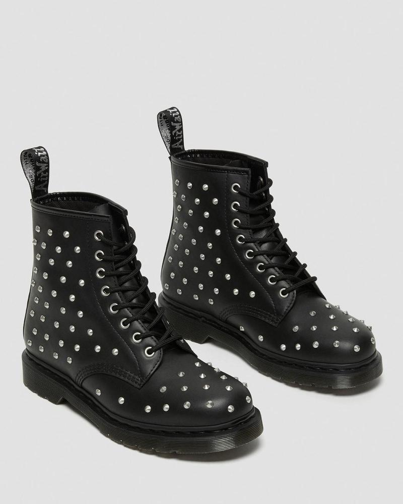 Dr Martens 1460 Stud Wanama Leren Veterlaarzen Dames Zwart | NL 568JPQ